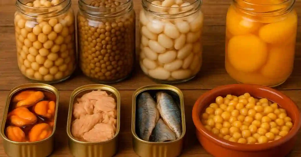 una variedad de conservas. Listas para hacer cocina con conserva
