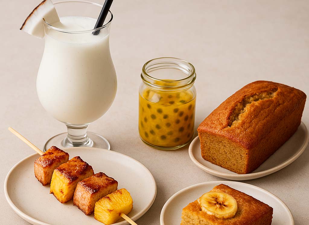 una amplia variedad de recetas con frutas tropicales