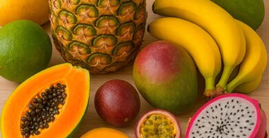 una amplia variedad de frutas tropicales