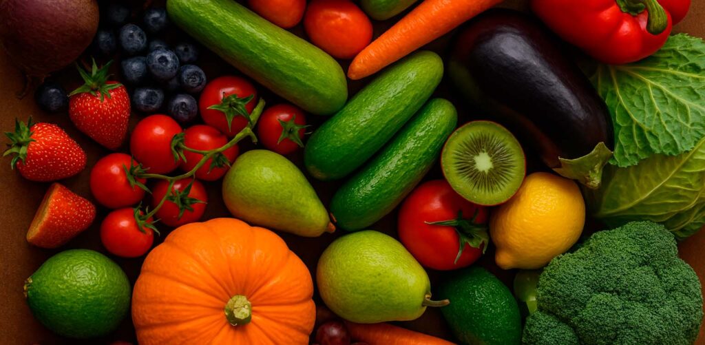una amplia variedad de frutas, verduras y hortalizas frescas