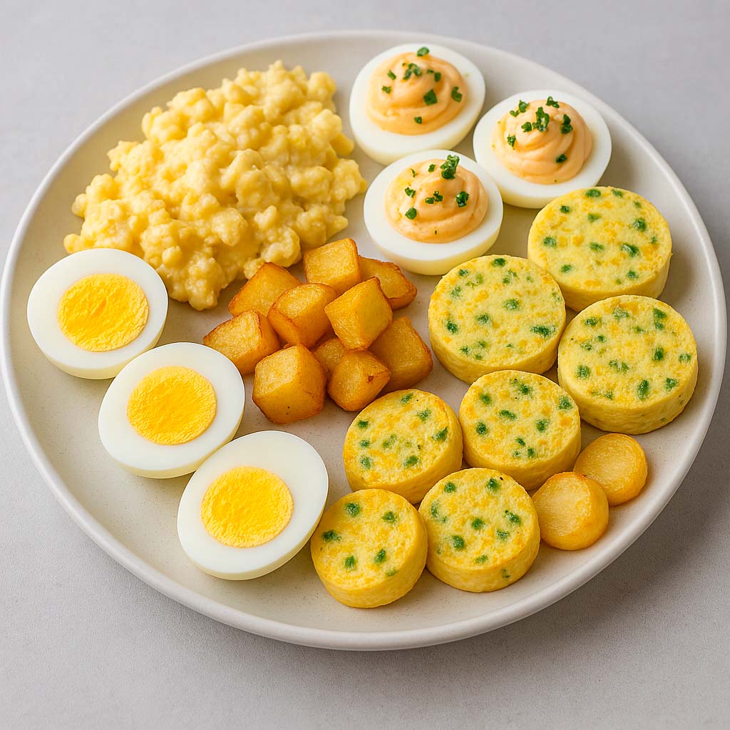 Una amplia variedad de guarniciones hechas con huevos