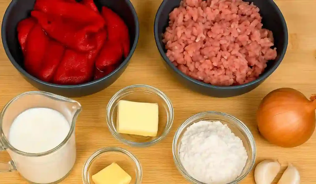 Los ingredientes necesarios para la receta de pimientos rellenos de carne