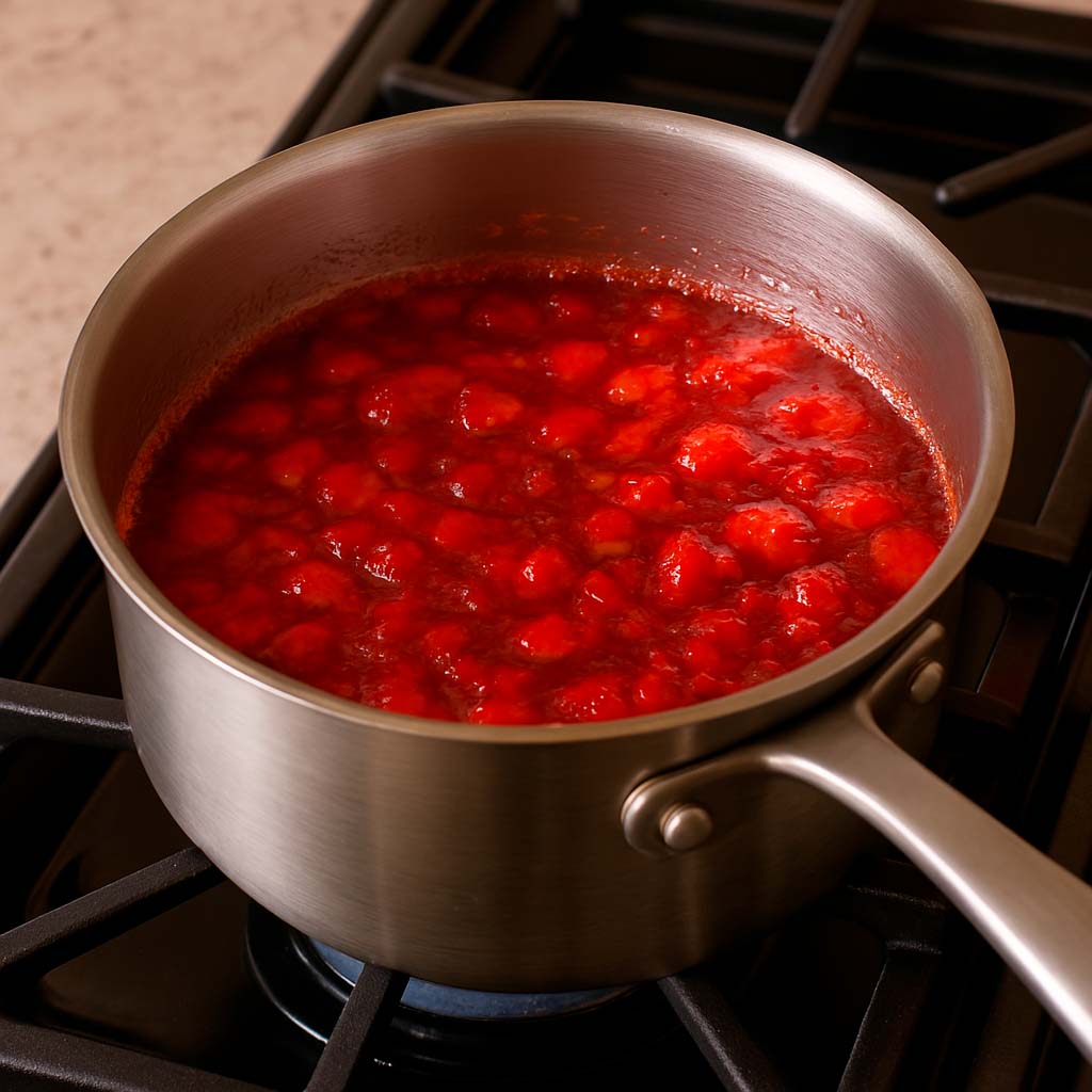 una olla con una de las recetas de salsas dulces mas famosa: la mermelada