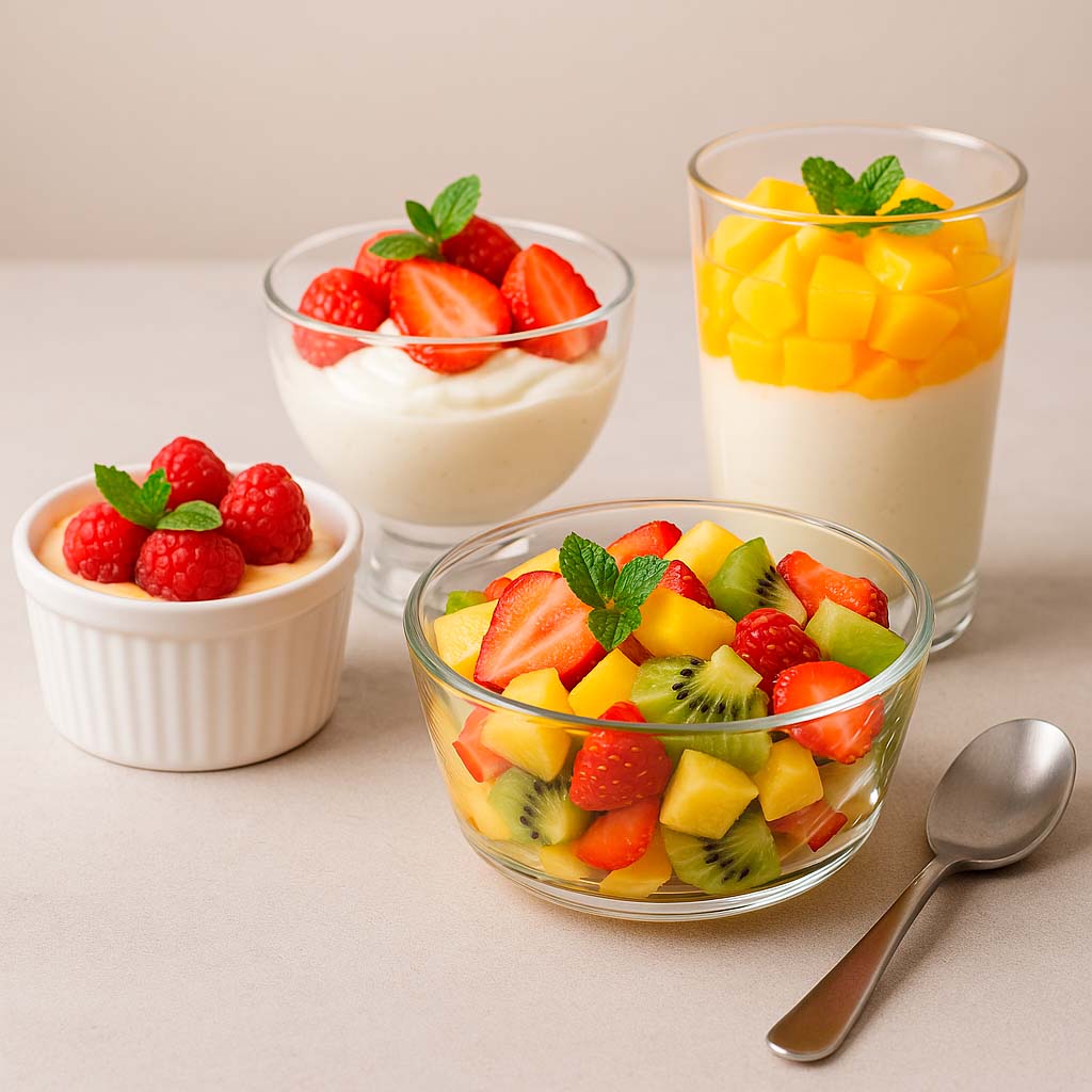 una amplia variedad de postres hechos con fruta