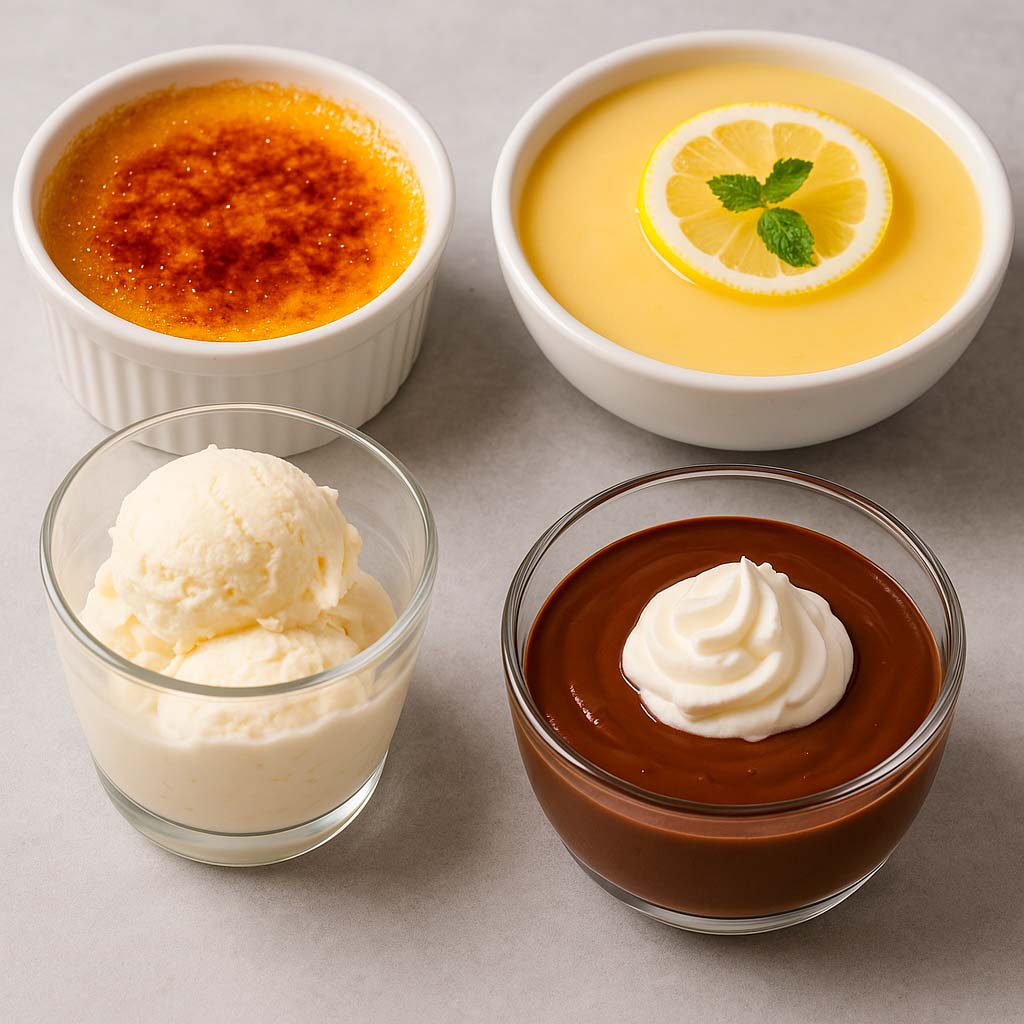 un amplio surtido de postres de cuchara