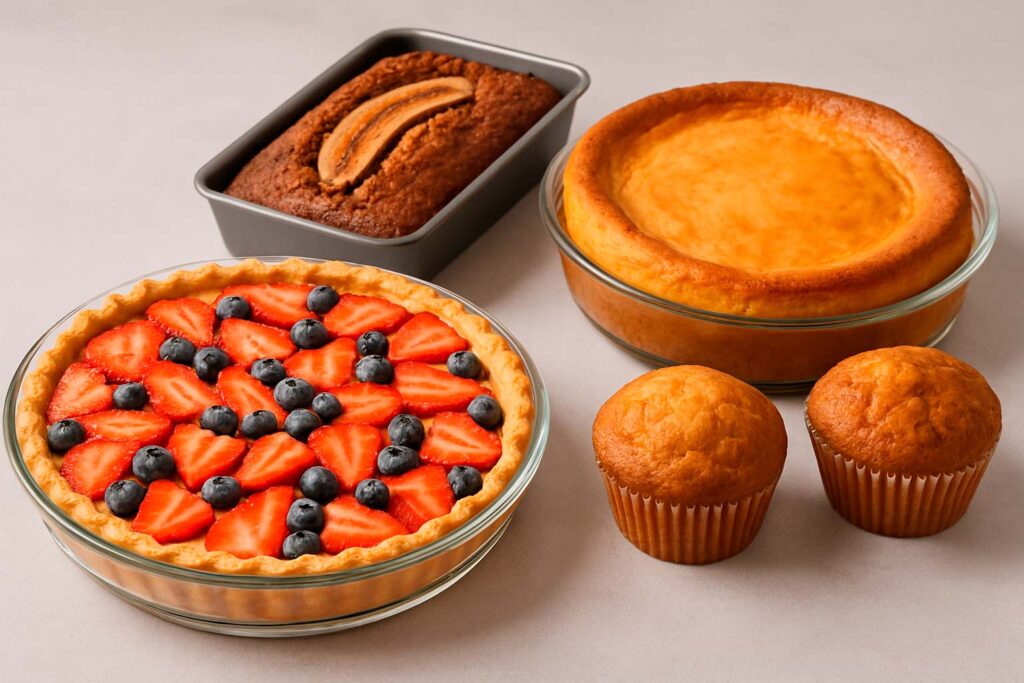 una amplia variedad de postres hechos en horno