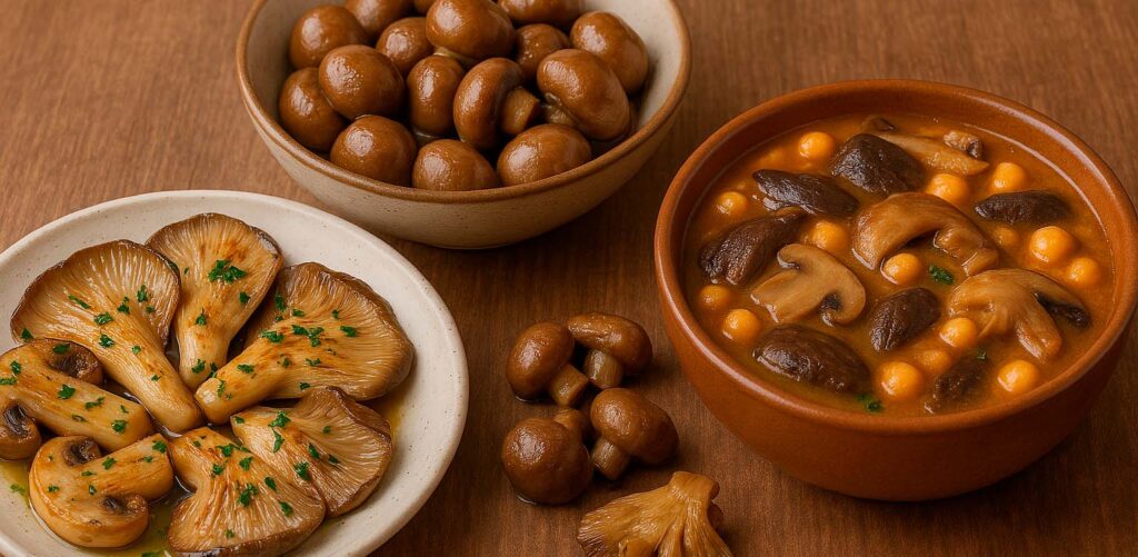 una variedad de recetas de setas de cultivo