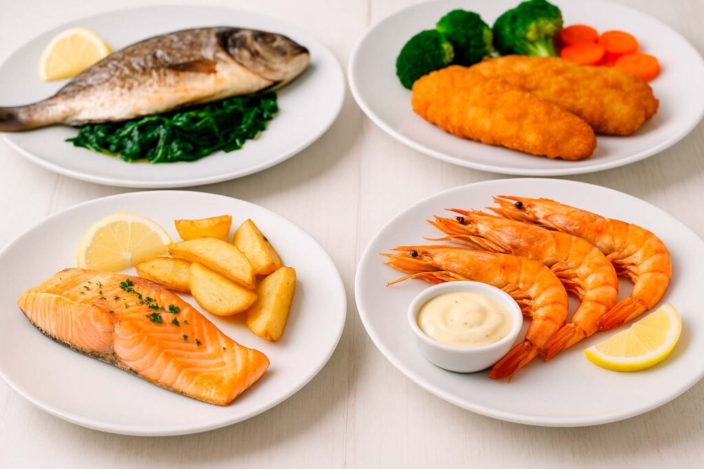 una amplia variedad de segundos platos hechos con pescado