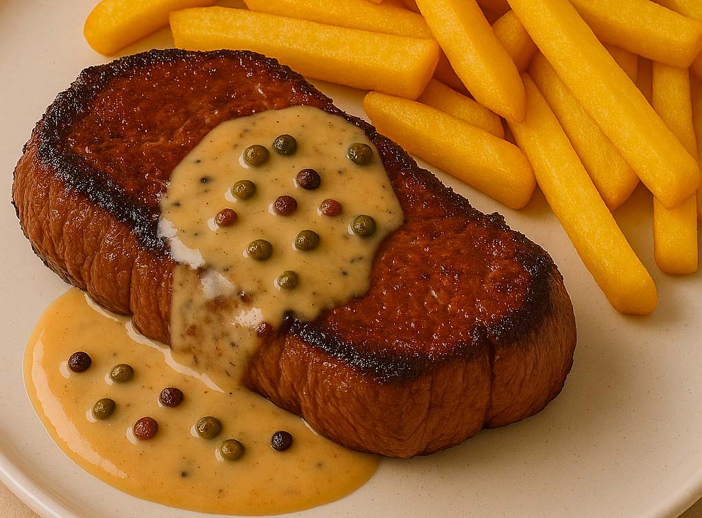 Un solomillo de ternera con una muestra de una de las salsas para carnes y pescados