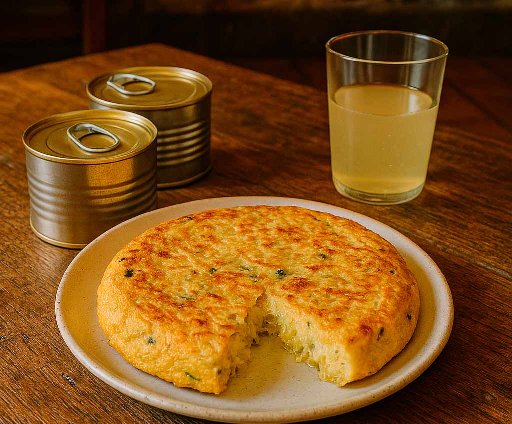 una fotografía de la receta de tortilla de bacalao como parte de un menú de sidrería