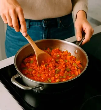 una persona haciendo una receta de salsa casera en casa